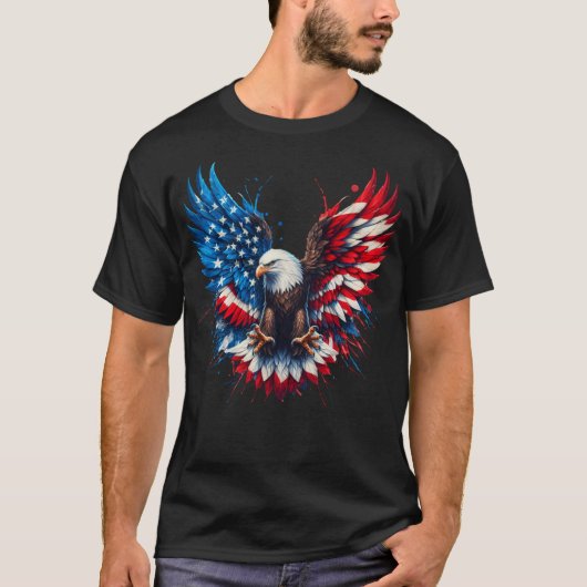 Patriotic Eagle T-Shirt on Black – American Flag W (Vorderseite)