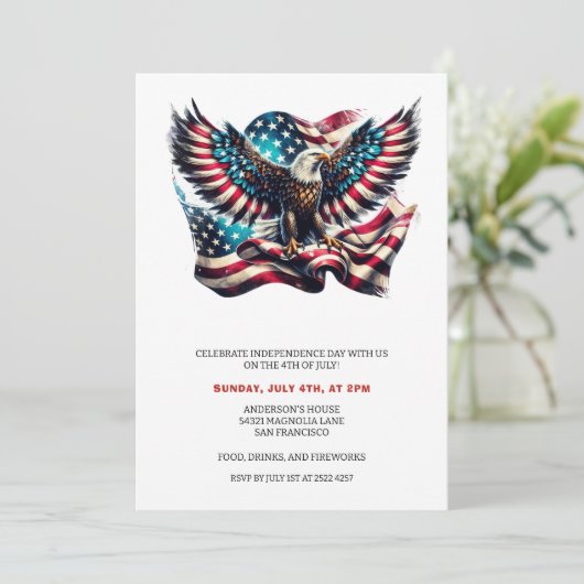 Patriotic Eagle USA Flag 4. Juli Einladungen (Stehend Vorderseite)
