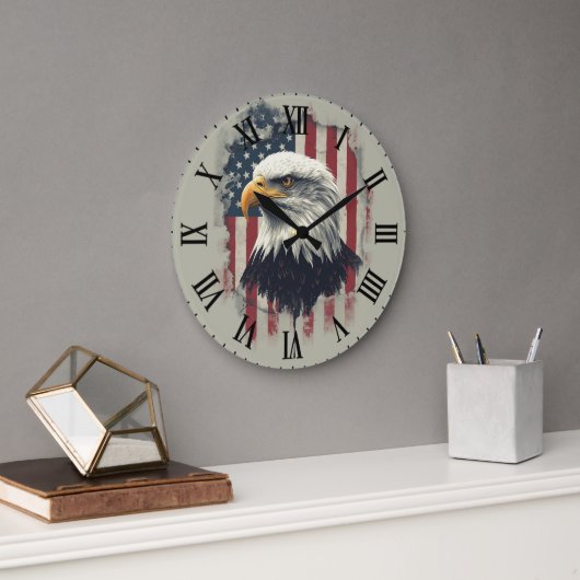 Patriotic Eagle Wall Clock USA Decor Große Wanduhr (Büro)