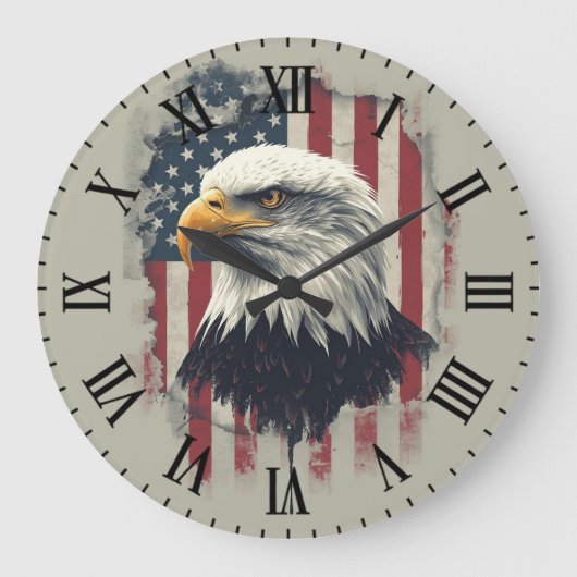 Patriotic Eagle Wall Clock USA Decor Große Wanduhr (Vorderseite)