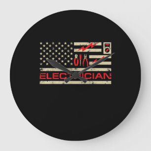Patriotic Electrician American Flag Weihnachtsfeie Große Wanduhr