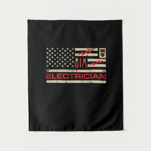 Patriotic Electrician American Flag Weihnachtsfeie Wandteppich (Vorderseite)