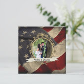 Patriotic, Elegant USA Flag Wedding w Fotograf Einladung (Stehend Vorderseite)