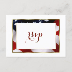 Patriotic, Elegante USA Flag Gold Wedding RSVP Karte