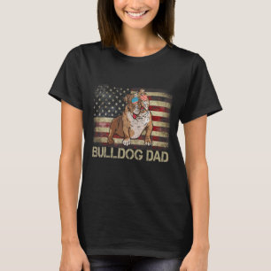 Patriotic English Bulldog Vater Flag American USA T-Shirt