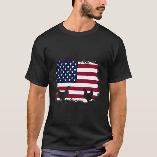 Patriotic Farmer 4Th Of July Chickens American Fla T-Shirt (Vorderseite)