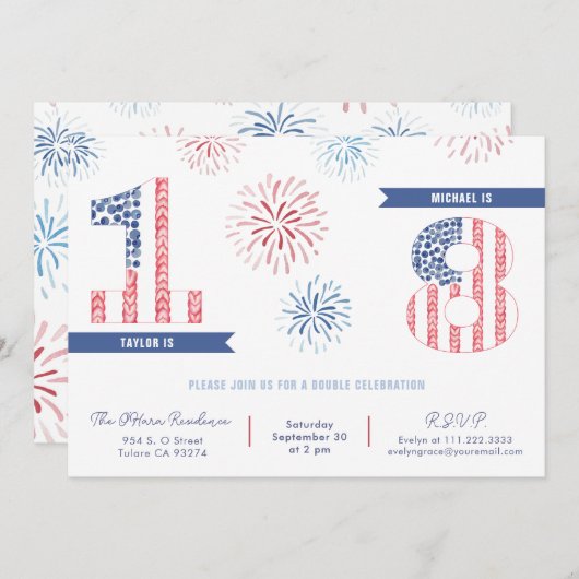 Patriotic Firecracker Kids Joint Birthday Party Einladung (Vorne/Hinten)