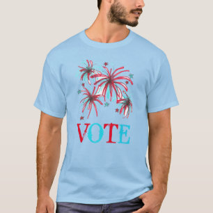 Patriotic Firework Red Blue VOTE Wahl Tag USA T-Shirt