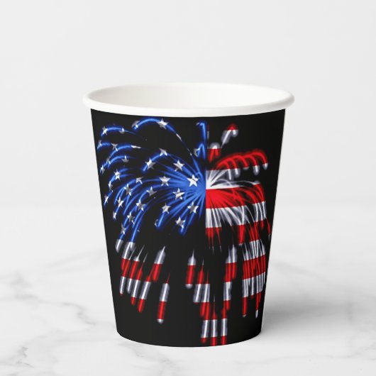 Patriotic Fireworks American Flag Black Pappbecher (Rückseite)