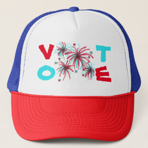 Patriotic Fireworks Red Blue VOTE Wahl Day USA Truckerkappe