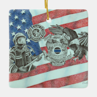 Patriotic First Responder Keramikornament