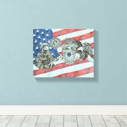 Patriotic First Responder Leinwanddruck (Insitu (Holzboden))