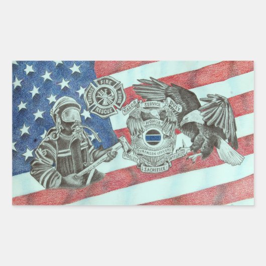 Patriotic First Responder Rechteckiger Aufkleber (Vorderseite)