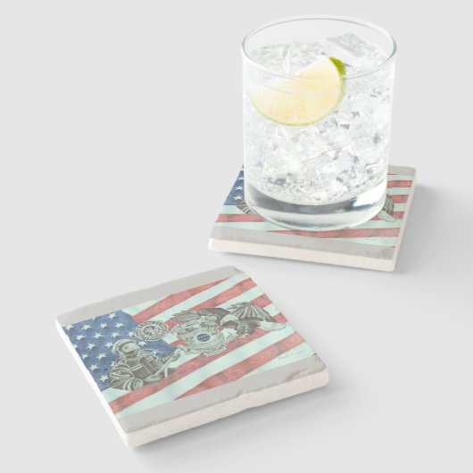 Patriotic First Responder Steinuntersetzer (Seitenansicht)