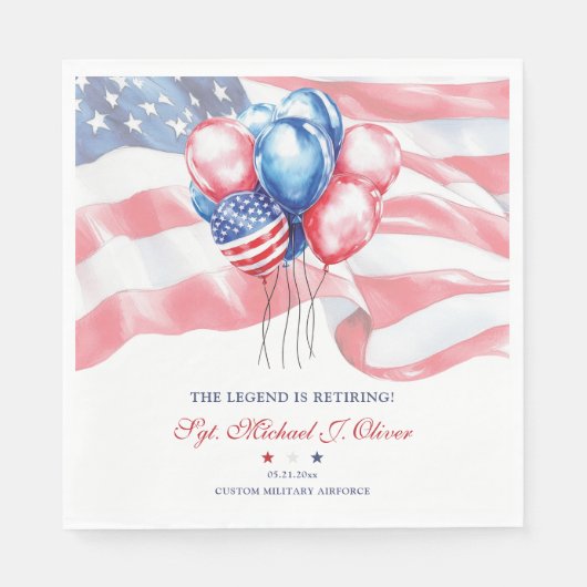 Patriotic Flag & Balloons Military Retirement Serviette (Vorderseite)