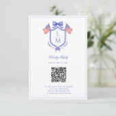 Patriotic Flag Crest | Monogram Wedding | QR RSVP Karte (Stehend Vorderseite)