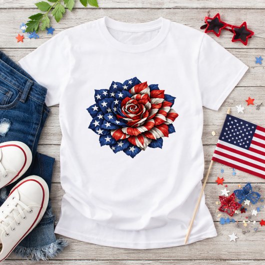 Patriotic Flag Floral Illustration T-Shirt