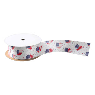 Patriotic Flag Hearts Satin Ribbon Satinband