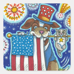 PATRIOTIC FLAG PET HUNDE KATZE MAUS, NIEDLICH FUNN QUADRATISCHER AUFKLEBER