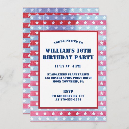 Patriotic Flag Red, White Blue Einladung (Vorne/Hinten)