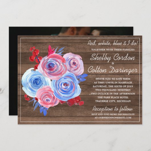 Patriotic Floral Amerikanische Unabhängigkeitstag Einladung (Vorne/Hinten)