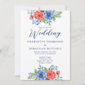 Patriotic Floral Red White Blue 4. Juli Hochzeit Einladung (Vorderseite)