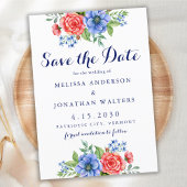 Patriotic Floral Red White Blue 4. Juli Hochzeit Save The Date
