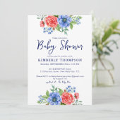 Patriotic Floral Red White Blue Baby Dusche Einladung (Stehend Vorderseite)