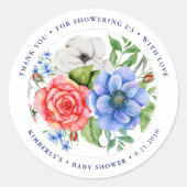 Patriotic Floral Red White Blue Baby Dusche Runder Aufkleber (Vorderseite)