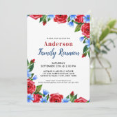 Patriotic Floral Red White Blue Family Wiedersehen Einladung (Stehend Vorderseite)