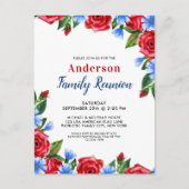 Patriotic Floral Red White Blue Family Wiedersehen Einladungspostkarte (Vorderseite)