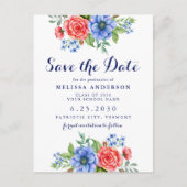 Patriotic Floral Red White Blue Party Abschluss S Ankündigungspostkarte (Vorderseite)