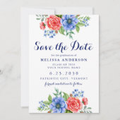 Patriotic Floral Red White Blue Party Abschluss Save The Date (Vorderseite)