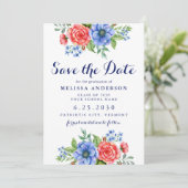 Patriotic Floral Red White Blue Party Abschluss Save The Date (Stehend Vorderseite)