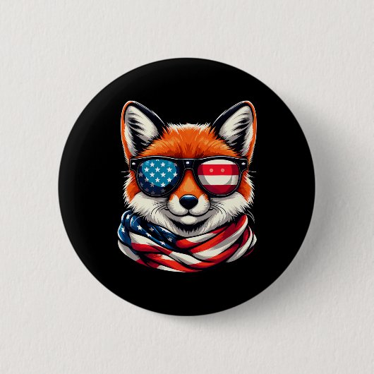Patriotic Fox USA Flag Sungles 4. Juli Button (Vorderseite)