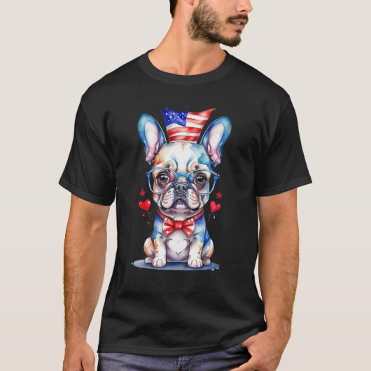 Patriotic French Bulldog Puppy American Flag 3 T-Shirt (Vorderseite)