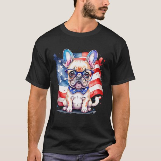 Patriotic French Bulldog Puppy American Flag T-Shirt (Vorderseite)