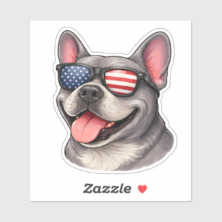 Patriotic French Bulldog Wearing American Flag  Aufkleber