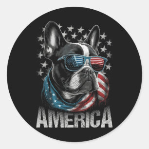 Patriotic Frenchie Hund American Flag 4. Juli 1999 Runder Aufkleber