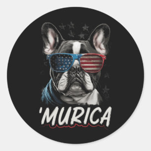 Patriotic Frenchie Hund American Flag 4. Juli 2009 Runder Aufkleber