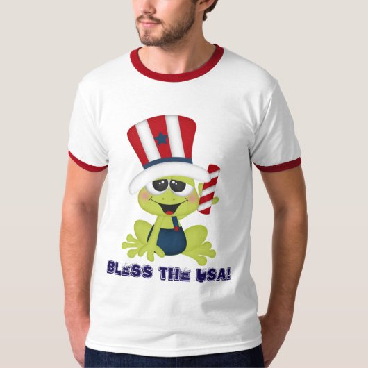 Patriotic Frog Bless USA Juli Vierter T - Shirt (Vorderseite)