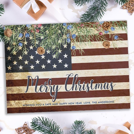 Patriotic Frohe Weihnachten Vintage amerikanische  Mitteilungskarte