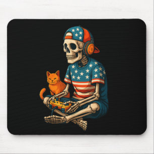 Patriotic Gamer Skeleton Gaming Video Games Cat Bo Mousepad