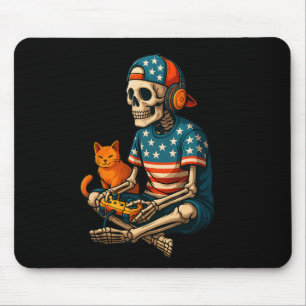 Patriotic Gamer Skeleton Gaming Video Games Cat Bo Mousepad