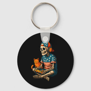 Patriotic Gamer Skeleton Gaming Video Games Cat Bo Schlüsselanhänger