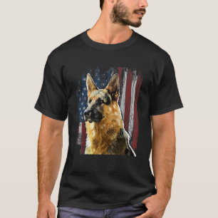 Patriotic German Shepherd American Flag Dog Gesche T-Shirt