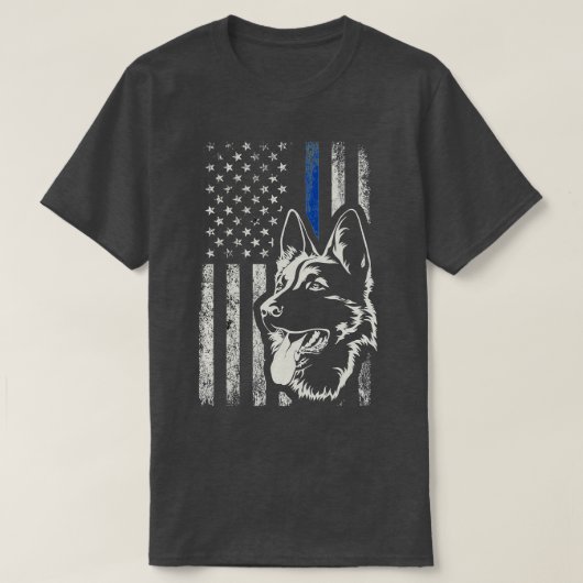 Patriotic German Shepherd K9 Unit Thin Blue Line P T-Shirt (Design vorne)