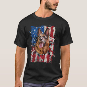 Patriotic German Shepherd Torn American Flag 4. O T-Shirt