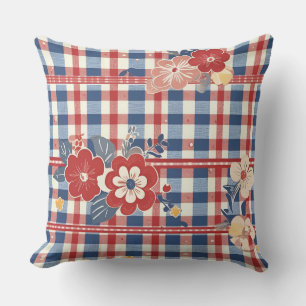 Patriotic Gingham mit floralen Akzenten   Rot-Weiß Kissen