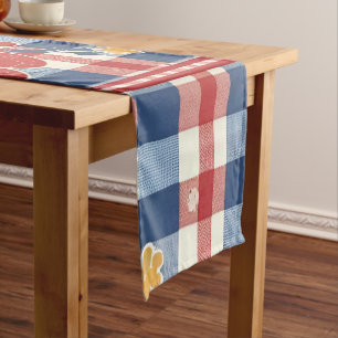 Patriotic Gingham mit floralen Akzenten Rot-Weiß Kurzer Tischläufer